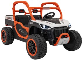 Carro elétrico para Crianças 2 Lugares Farmer Truck UTV Racing 24V 4x4 Rodas Espuma EVA, assento couro ecológico Branco e Laranja