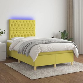 vidaXL Cama box spring c/ colchão e LED 120x200 cm tecido verde