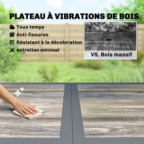 Mesa de jardim para 4 a 6 pessoas, 140 x 80 x 72 cm mesa de jantar de exterior com tampo com efeito de madeira,cinzento escuro
