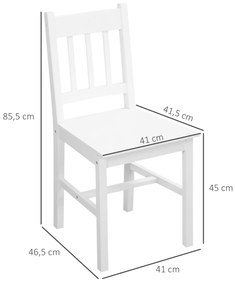 HOMCOM Conjunto de 2 Cadeiras de Sala de Jantar Cadeira de Cozinha com Encosto de Ripas Estrutura de Madeira de Pinho para Sala de Jantar Restaurante Carga Máxima 120 kg 41x46,5x85,5 cm Branco