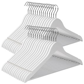 Cabides de madeira SONGMICS, 30 peças, cabide com ranhuras nos ombros, barra antiderrapante para calças e gancho giratório 360°, para camisas e casacos completos, branco CRW031WT, padrão, madeira de bordo, metal