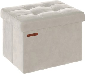 Pufe dobrável SONGMICS, baú de veludo, recipiente com tampa, pufe, 31 x 41 x 31 cm, capacidade de carga 130 kg, para corredor, sala de estar, quarto, branco creme LSF200W01
