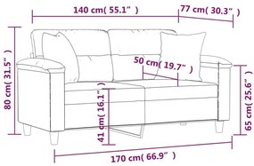 Sofá 2 lugares c/ almofadas 140 cm microfibra cinzento-escuro