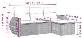 4 pcs conj. sofás jardim c/ almofadões vime PE cinzento-claro