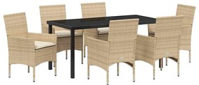 Conjunto de Jantar de Jardim 7 Peças com Almofadas Bege em Rattan Sint