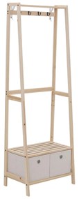 HOMCOM Suporte para Cabides de Madeira 2 Prateleiras Cabide com 2 Gavetas de Tecido 4 Ganchos e Barra para Pendurar 58x36x168cm Madeira