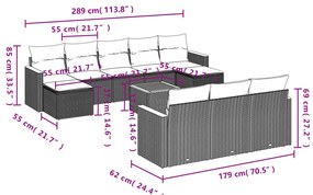 11 pcs conjunto sofás de jardim c/ almofadões vime PE bege