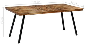 Mesa de jantar madeira de teca recuperada e aço 180x90x76 cm