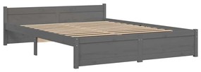 Estrutura de cama casal 135x190 cm madeira maciça cinzento