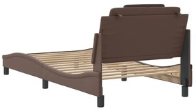 Estrutura cama c/ cabeceira 100x200cm couro artificial castanho