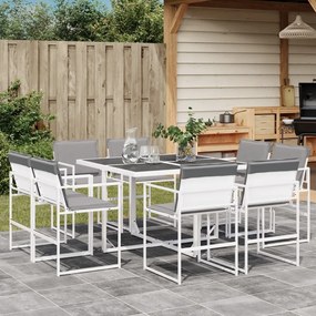 vidaXL 9 pcs conj. de jantar p/ jardim c/ almofadões textilene branco
