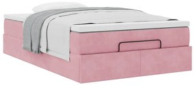 Estrutura de cama otomana com colchão 120x200 cm veludo rosa