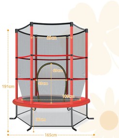 Trampolim para crianças 191 cm com rede de segurança e almofada para molas recreativas Estrutura em aço Vermelho