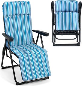 Espreguiçadeira de Jardim Dobrável, 59,5 x 79 x 112 cm, Encosto de 6 Posições, Azul + Branco