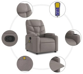Poltrona elevatória de massagens tecido cinzento-acastanhado
