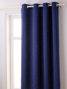 Cortinado opaco, com ilhós, às estrelas azul escuro estampado