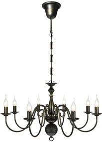 Candelabro de metal preto antigo com 8 lâmpadas E14