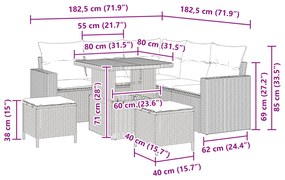 Conjunto de Sofá de Jardim de 8 Peças com Almofadas Cinza Polirattan A