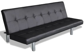 Sofa-cama ajustável com 2 almofadas couro artificial preto