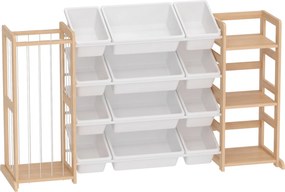 AIYAPLAY Estante Infantil para Brinquedos em Madeira com 12 Caixas, Organizador de Peluches e 3 Prateleiras 146x39,5x88 cm Natural | Aosom Portugal