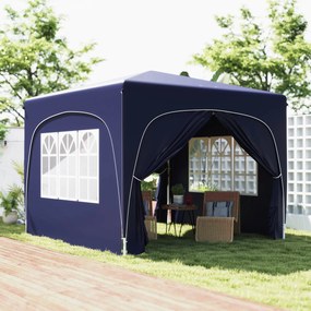 Tenda Dobrável 3x3 m com Painéis Laterais UPF50+ Tenda de Jardim com Altura Ajustável e Bolsa de Transporte Azul Escuro