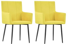 vidaXL Cadeiras de jantar com apoio de braços 2 pcs tecido amarelo