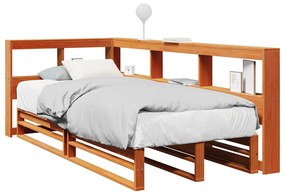 vidaXL Cama com estante sem colchão 90x200cm pinho maciço castanho-mel