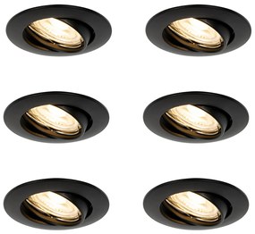 Conjunto de 6 Focos de Embutir Pretos GU10 35mm - Edu