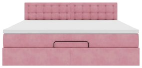 Cama otomana com colchão &amp; LEDs 180x200cm veludo rosa