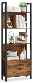 Estante com gaveta e estrutura em aço com design industrial 24 x 60 x 165 cm Castanho vintage + Preto