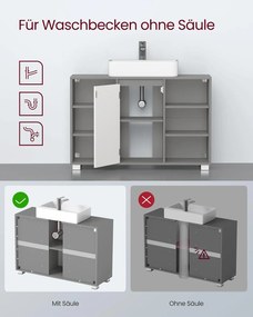 Armário para lavatório (NÃO INCLUIDO) com prateleiras ajustáveis 30 x 90 x 60 cm Cinzento + Branco