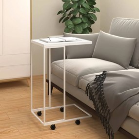 343099 vidaXL Mesa de apoio c/ rodas 40x30x63,5cm derivados de madeira branca