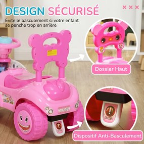 Carro Andador para Crianças, 62 x 29,5 x 48,5 cm, Encosto Alto Amovível, Cor-de-Rosa
