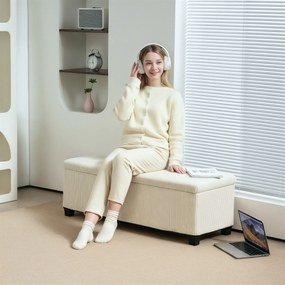 Banco de arrumação para colocar ao pé da cama em veludo canelado com tampa 112 x 42 x 40 cm, para sala de estar, quarto, hall de entrada, bege