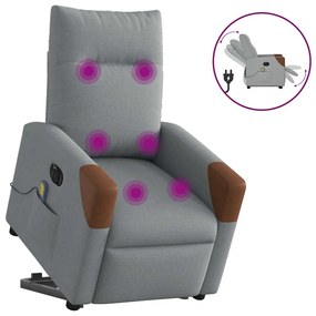 vidaXL Poltrona elétrica reclinável massagens tecido cinzento-claro