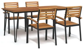 vidaXL Conj. jantar p/ jardim 5 pcs madeira de acácia maciça e metal