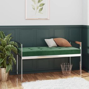 vidaXL Banco 97 cm aço inoxidável e veludo verde-escuro