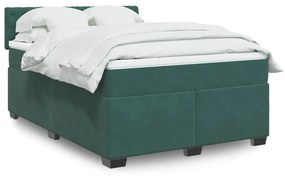 vidaXL Cama com molas/colchão 140x190 cm veludo verde-escuro
