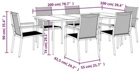 7 pcs conjunto de jantar para jardim textilene e aço preto