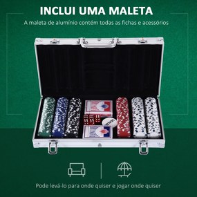 Mala de Poker Profissional com 300 Fichas Jogo de Poker com Mala de Alumínio 5 Dados 2 Baralhos de Cartas e 1 Ficha de Dealer 38x20,5x6,5cm Multicor