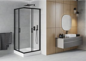 Mexen Rio cabine de duche quadrada 90 x 90 cm, transparente, preta + base de duche, branca - 860-090-090-70-00-4510