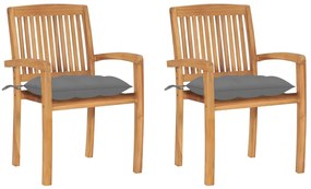 Cadeiras de jardim c/ almofadões cinzentos 2 pcs teca maciça