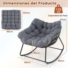 Poltrona de baloiço jardim ou sala com almofada grossa e removível extragrande Poltrona relaxante Cinzenta