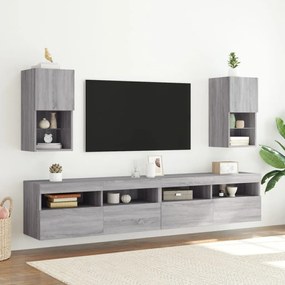 Móveis de TV com luzes LED 2 pcs 30,5x30x60 cm cinzento sonoma