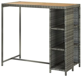 Mesa de bar com prateleiras 120x60x110 cm vime PE cinzento