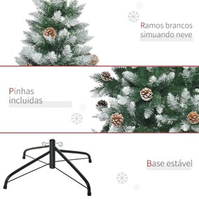 Árvore de Natal Artificial Ø105x210cm com 1440 Pontas de PVC e 75 Pinhas Base Dobrável e Suporte de Aço Decoração de Natal para Interiores Verde