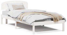 Estrado de Cama com Cabeceira Branca 80x200 cm Madeira Maciça de Pinho