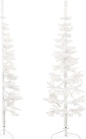 Meia árvore de Natal fina com suporte 120 cm branco