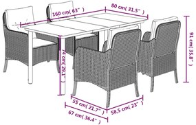 5 pcs conjunto de jantar p/ jardim c/ almofadões cinzento claro