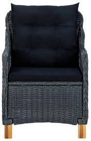 7 pcs conj. jantar exterior c/ almofadões vime PE cinza-escuro